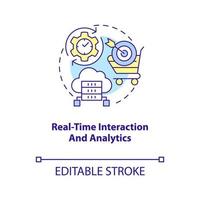 icône de concept d'interaction et d'analyse en temps réel. science des données dans l'illustration de la ligne mince de l'idée abstraite du marketing. dessin de contour isolé. trait modifiable. arial, myriade de polices pro-gras utilisées vecteur