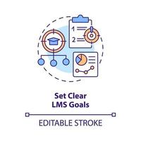 définir une icône de concept d'objectifs lms clairs. lancement du système de gestion de l'apprentissage scolaire idée abstraite illustration de la ligne mince. dessin de contour isolé. trait modifiable. arial, myriade de polices pro-gras utilisées vecteur