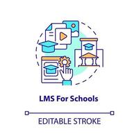 système de gestion de l'apprentissage pour l'icône de concept d'école. option de déploiement lms idée abstraite illustration en ligne mince. dessin de contour isolé. trait modifiable. arial, myriade de polices pro-gras utilisées vecteur