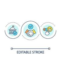 accord avec l'icône de concept de boucle de gouvernement. partenariat réussi. commentaire positif. illustration de la ligne mince de l'idée abstraite de coopération. dessin de contour isolé. trait modifiable. police arial utilisée vecteur