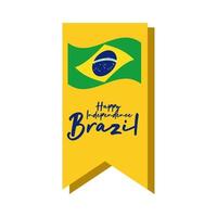 joyeux jour de l'indépendance carte du brésil avec drapeau sur style plat ruban vecteur