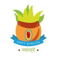 joyeuse fête navratri avec plante en pot en céramique style plat décoratif vecteur