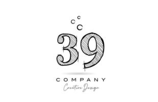 dessin à la main numéro 39 création d'icônes de logo pour le modèle d'entreprise. logotype créatif au crayon vecteur