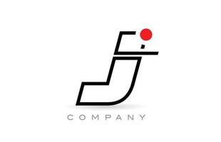 création simple d'icône de logo de lettre d'alphabet de j avec la ligne et le point rouge. modèle créatif pour entreprise et entreprise vecteur