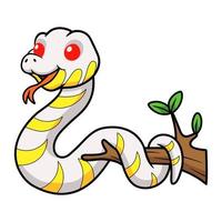 dessin animé mignon serpent de mangrove albinos sur une branche d'arbre vecteur