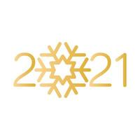 décoration de numéros de l'année 2021 dorée avec flocon de neige vecteur