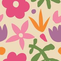 modèle sans couture imprimable contemporain esthétique avec des fleurs groovy rétro. arrière-plan boho vintage de style naïf décoratif des années 60 et 70 dans un style minimaliste du milieu du siècle pour le tissu, le papier peint ou l'emballage vecteur