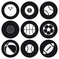 ensemble d'icônes de balle de sport. blanc sur fond noir vecteur
