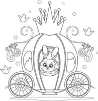 coloriage. princesse de lapin de dessin animé mignon dans un carrosse de fée vecteur