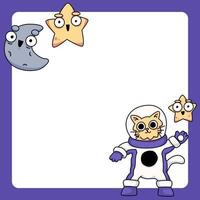 chat portant une combinaison spatiale avec étoiles et lune illustration de dessin animé mignon vecteur