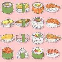 autocollant de sushi de fruits de mer japonais doodle art vectoriel parfait pour les émoticônes et la décoration murale