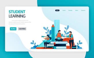 page de destination pour l'apprentissage et l'éducation des élèves. étude des étudiants. apprentissage moderne mobile en ligne. connaissances acquises par l'expérience, l'étude, l'enseignement. conception de vecteur pour le site Web de carte de visite