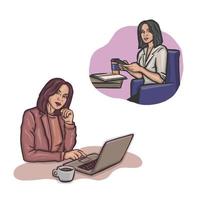 travail à distance des femmes, freelance en ligne, illustration vectorielle de site Web vecteur
