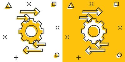 icône de processus dans le style comique. illustration de vecteur de dessin animé flèche et engrenage sur fond blanc isolé. concept d'entreprise d'effet d'éclaboussure d'optimisation.