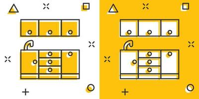 icône de meubles de cuisine dans le style comique. illustration de vecteur de dessin animé de cuisine sur fond blanc isolé. concept d'entreprise d'effet d'éclaboussure de salle de cuisson.