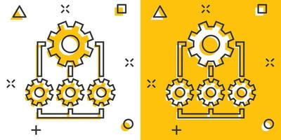 icône d'amélioration dans le style comique. illustration de vecteur de dessin animé de projet d'engrenage sur fond blanc isolé. concept d'entreprise d'effet d'éclaboussure de productivité.