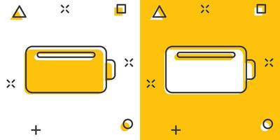 icône de charge de batterie dans le style comique. illustration de vecteur de dessin animé de niveau de puissance sur fond blanc isolé. concept d'entreprise d'effet d'éclaboussure d'accumulateur au lithium.