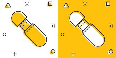 icône de lecteur usb dans le style comique. illustration de dessin animé de vecteur de disque flash sur fond blanc isolé. concept d'entreprise d'effet d'éclaboussure de mémoire numérique.