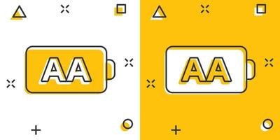 icône de batterie aa dans le style comique. illustration de vecteur de dessin animé de niveau de puissance sur fond blanc isolé. concept d'entreprise d'effet d'éclaboussure d'accumulateur au lithium.