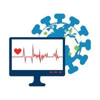 planète mondiale avec des particules covid 19 et moniteur vecteur