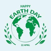 22 avril, joyeux jour de la terre. planète terre et feuilles vertes. carte, bannière, affiche, conception de fond. illustration vectorielle. vecteur