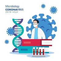 microbiologie pour covid 19 avec médecin et icônes médicales