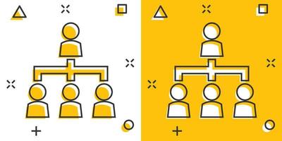 icône d'organigramme d'entreprise de personnes de dessin animé de vecteur dans le style comique. pictogramme d'illustration de concept de coopération de personnes. concept d'effet d'éclaboussure d'entreprise de travail d'équipe.