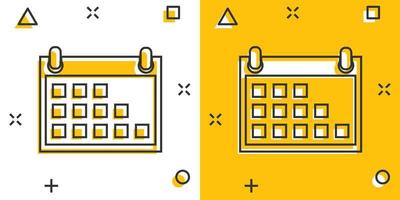 icône de calendrier de dessin animé de vecteur dans le style comique. pictogramme d'illustration de signe de calendrier. concept d'effet d'éclaboussure d'affaires de mois.