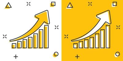 icône de graphique de croissance de dessin animé de vecteur dans le style comique. développer le pictogramme d'illustration de signe de diagramme. augmenter le concept d'effet d'éclaboussure d'affaires de flèche.