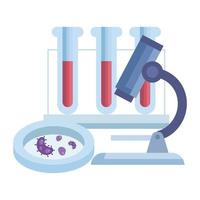 microscope avec tubes à essai et particules covid 19 vecteur