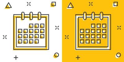 icône de l'agenda du calendrier dans le style comique. pictogramme d'illustration de dessin animé de vecteur de planificateur. effet d'éclaboussure du concept d'entreprise de calendrier.