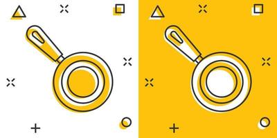 icône de poêle à frire de dessin animé de vecteur dans le style comique. pictogramme d'illustration de concept de casserole de cuisson. concept d'effet d'éclaboussure d'entreprise d'équipement de cuisine de poêle.