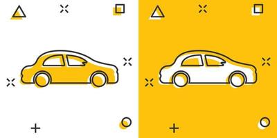 icône de voiture dans le style comique. pictogramme d'illustration de dessin animé de vecteur de voiture automobile. effet d'éclaboussure de concept d'entreprise automatique.