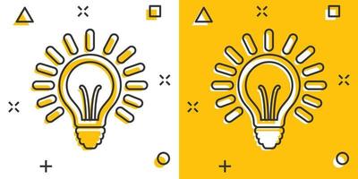 icône d'ampoule de dessin animé de vecteur dans le style comique. pictogramme d'illustration de signe électrique d'éclairage. concept d'effet d'éclaboussure d'affaires d'ampoule d'idée.