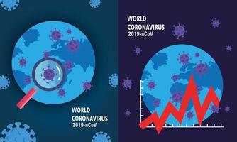 planète terre avec particules covid19 et flèches statistiques vecteur