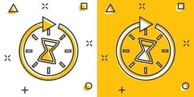 icône de temps de dessin animé de vecteur dans le style comique. pictogramme d'illustration de signe de sablier. concept d'effet d'éclaboussure d'affaires d'horloge de sablier.