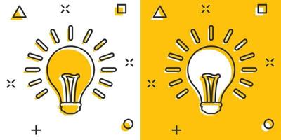 icône d'ampoule halogène de dessin animé de vecteur dans le style comique. pictogramme d'illustration de signe d'ampoule. concept d'effet d'éclaboussure d'entreprise idée.