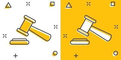 icône de marteau de vente aux enchères de dessin animé de vecteur dans le style comique. pictogramme d'illustration de signe de tribunal de cour. concept d'effet d'éclaboussure d'entreprise de marteau.