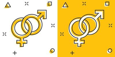 icône de sexe de dessin animé de vecteur dans le style comique. les hommes et les femmes signent un pictogramme d'illustration. concept d'effet d'éclaboussure d'affaires de sexe.