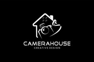 création de logo de caméra, illustration de logo de caméra de photographie, studio ou maison de caméra vecteur