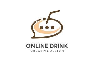 création de logo de boissons en ligne, commandez des boissons dans un style de chat créatif vecteur