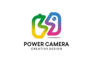 conception de logo de caméra de puissance de lettre s, logo de caméra de photographie colorée vecteur