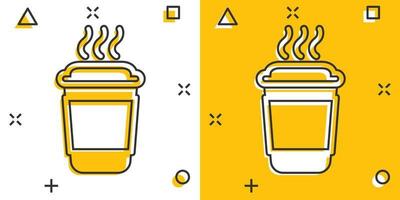 café, icône de tasse de thé dans le style comique. pictogramme d'illustration de dessin animé de vecteur de tasse de café. boisson effet splash concept d'entreprise.