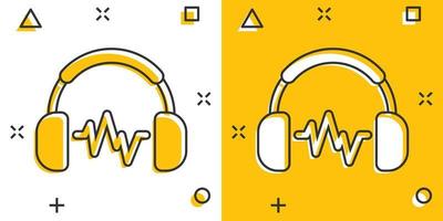 icône de casque casque dans le style comique. pictogramme d'illustration de dessin animé de vecteur de casque. effet d'éclaboussure de concept d'entreprise de gadget audio.