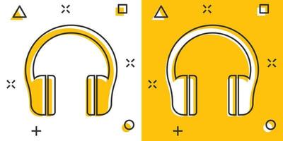 icône de casque casque dans le style comique. pictogramme d'illustration de dessin animé de vecteur de casque. effet d'éclaboussure de concept d'entreprise de gadget audio.