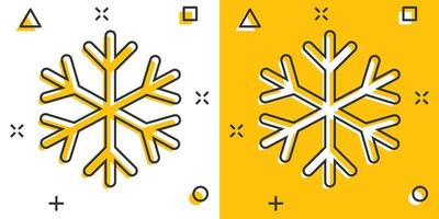 icône de flocon de neige de dessin animé de vecteur dans le style comique. pictogramme d'illustration de signe d'hiver. concept d'effet d'éclaboussure d'affaires de flocon de neige.