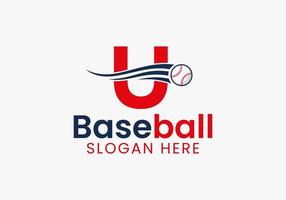 concept de logo de baseball lettre u avec modèle d'icône de baseball en mouvement vecteur