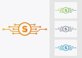 modèle de conception de logo de technologie lettre s. création de logo de réseau vecteur