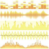 ensemble vectoriel d'ondes sonores jaunes. égaliseur audio. ondes sonores et audio isolées sur fond blanc