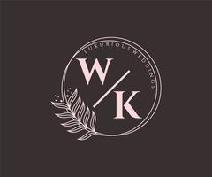 wk initiales lettre mariage monogramme logos modèle, modèles minimalistes et floraux modernes dessinés à la main pour cartes d'invitation, réservez la date, identité élégante. vecteur